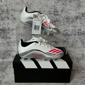 NIB Adidas F50 Messi Club FG/MG J Kids 11K Soccer Cleats White Red Silver JP7457